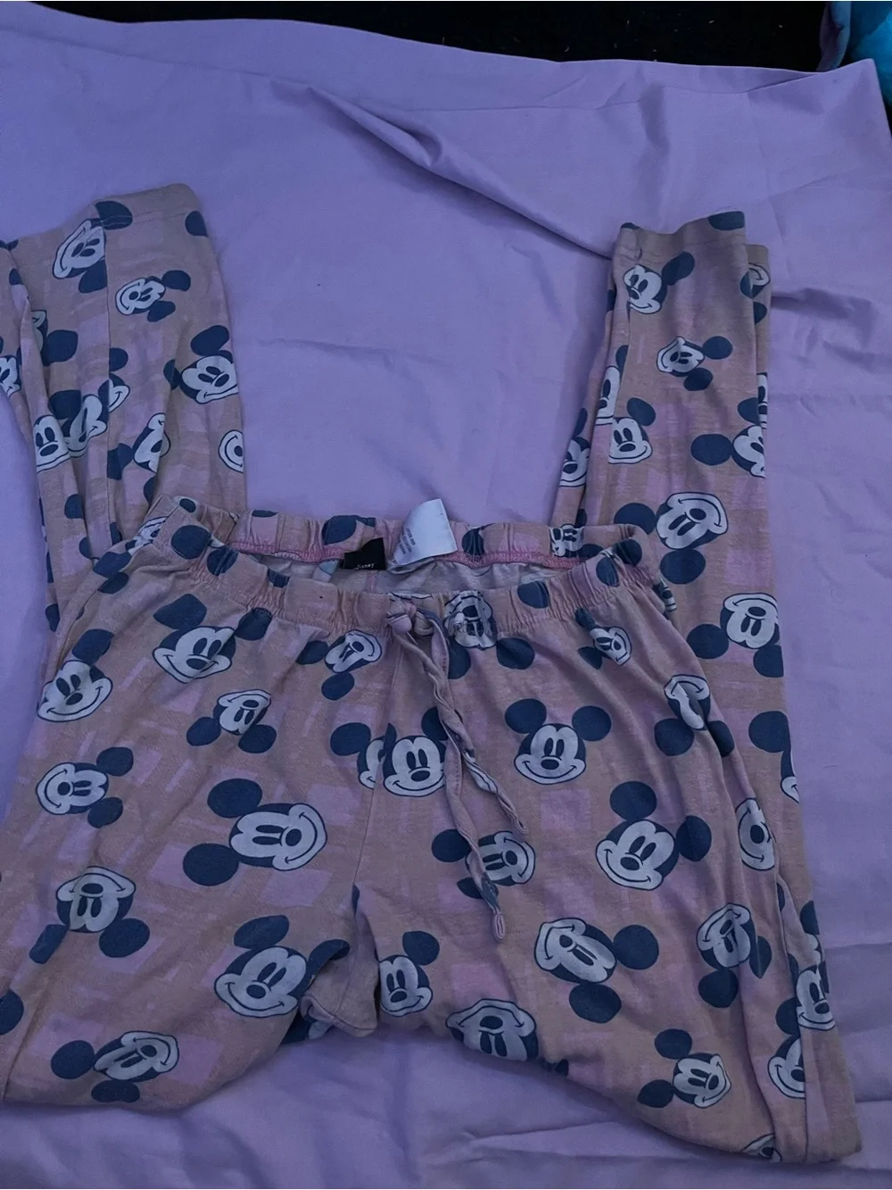 Girls Pink Mickey Mouse Print Pajama Pants